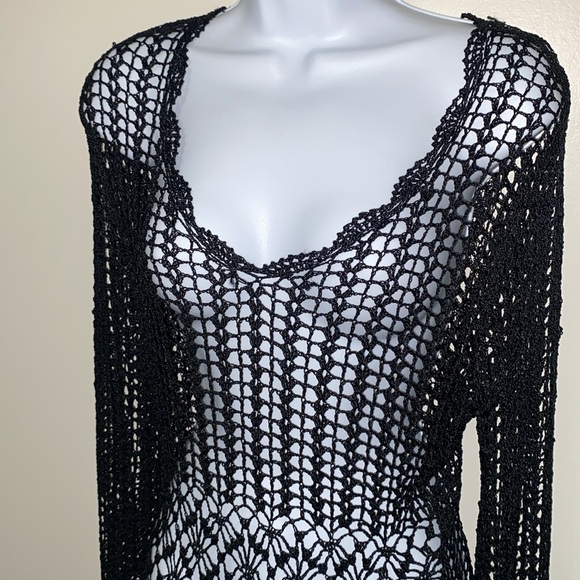 BETTE PAIGE DAISY CROCHET OPEN KNIT BELL SLEEVES WITCHY COVER UP WHIMSICAL VNTG - Picture 2 of 11